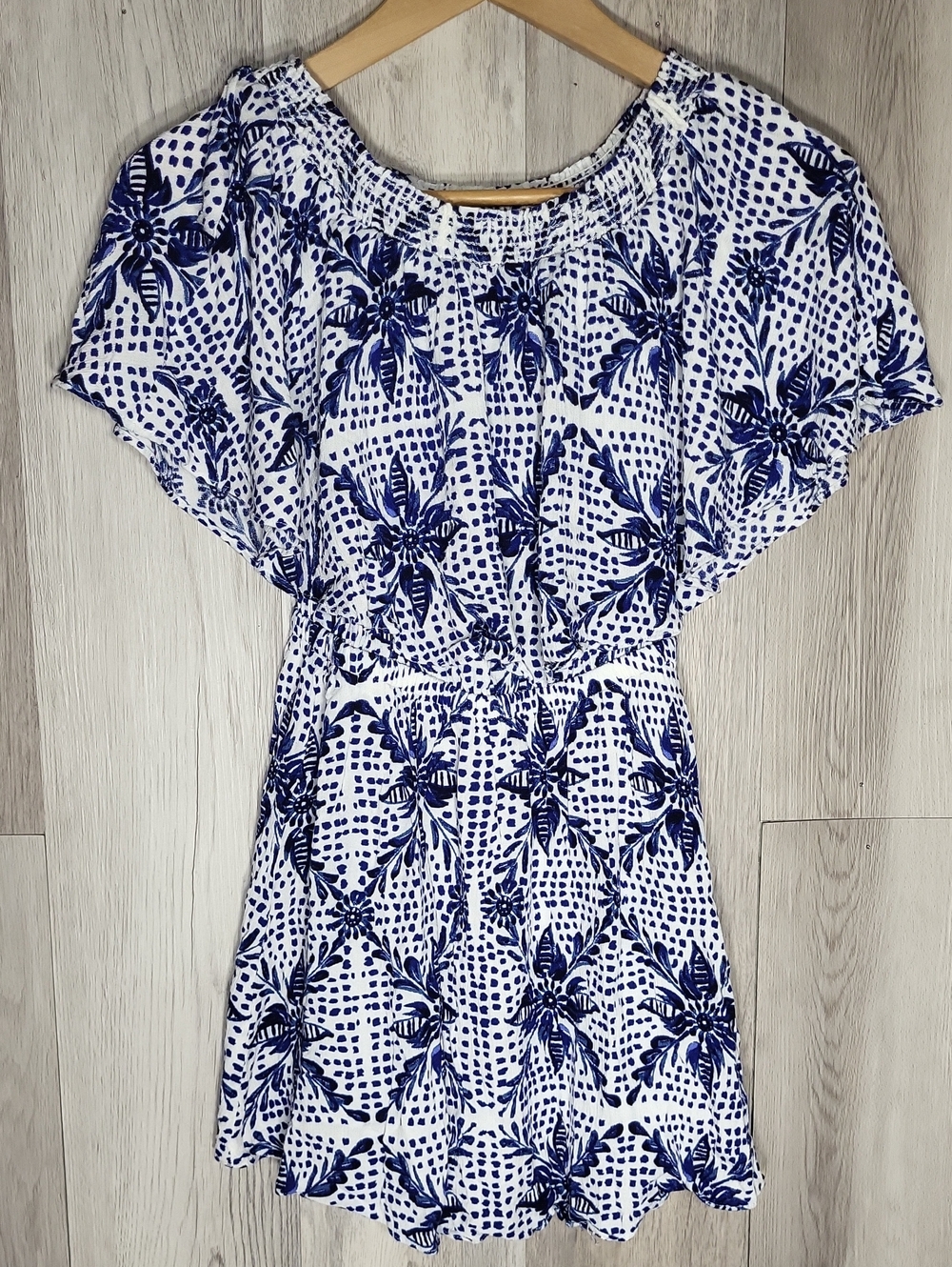 Show Me Your Mumu Casita Mini Dress S‎ Casablanca Blue Off Shoulder Boho Resort